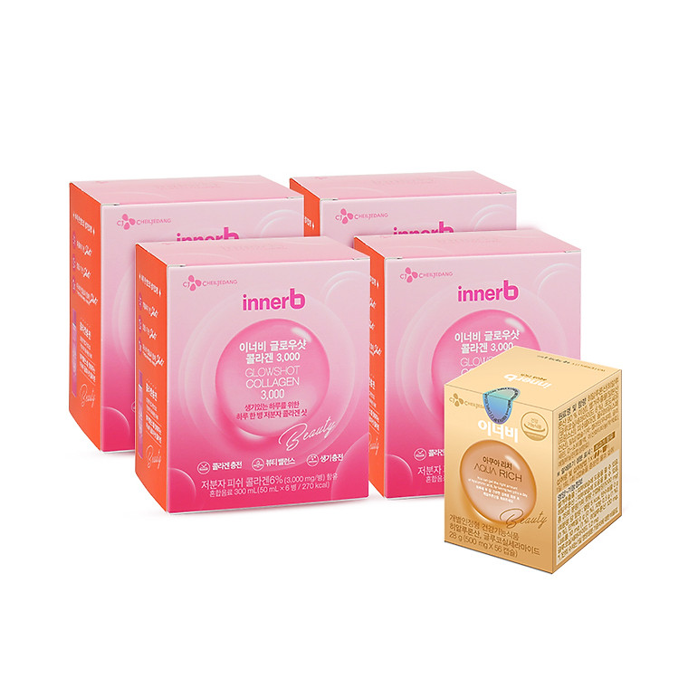 Combo cấp ẩm, làm sáng đẹp da InnerB Aqua Rich lọ 56 viên & nước uống Collagen (4 hộp x 6 chai)