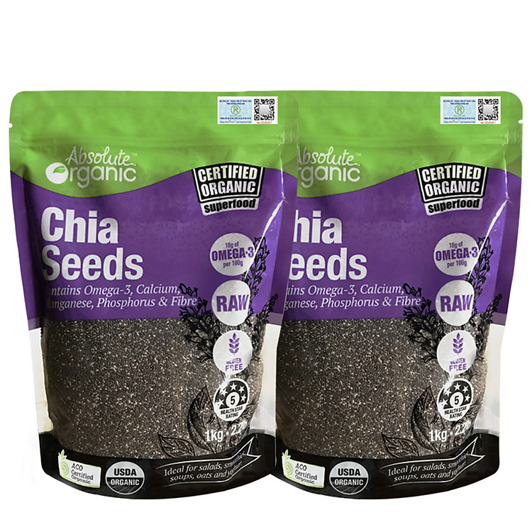 Combo 2 Túi Hạt Chia Thực Phẩm Chức Năng Sức Khỏe Absolute Organic (Túi 1kg)
