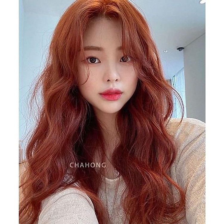Nhuộm tóc màu đỏ cam ánh hồng kèm oxi và gang tay