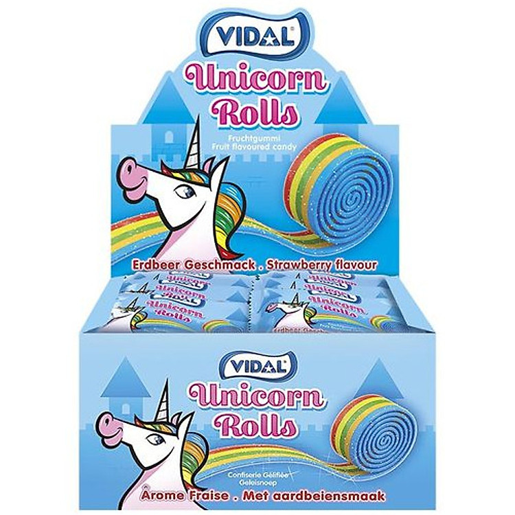 Hộp 24 gói Kẹo cuộn Vidal Unicorn Rolls vị trái cây 12gr