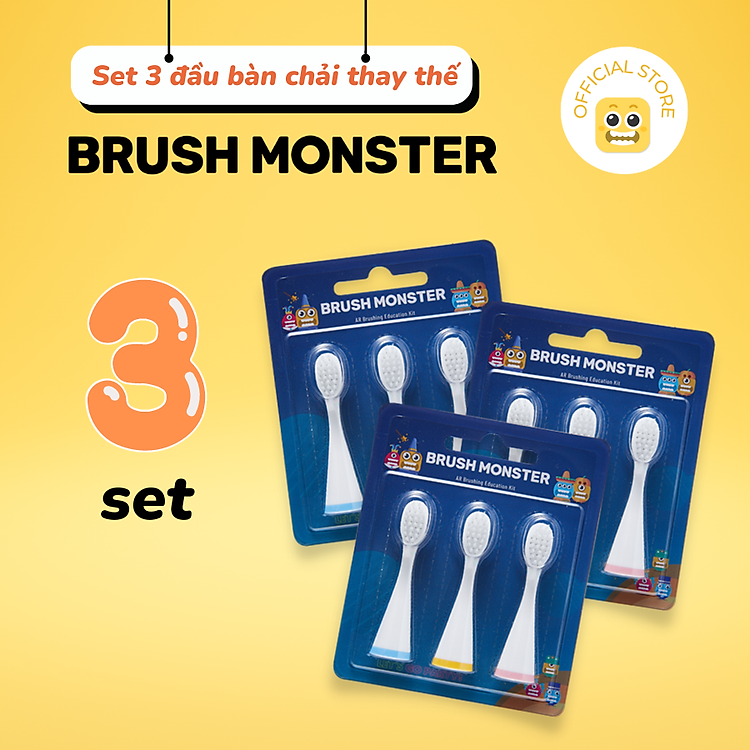 Set 3 Đầu Bàn Chải Thay Thế Cho Răng Trẻ Em Sonic, BMT-1000, Sợi DUPONT An toàn Cho Răng Nhạy Cảm, 100% Kháng Khuẩn