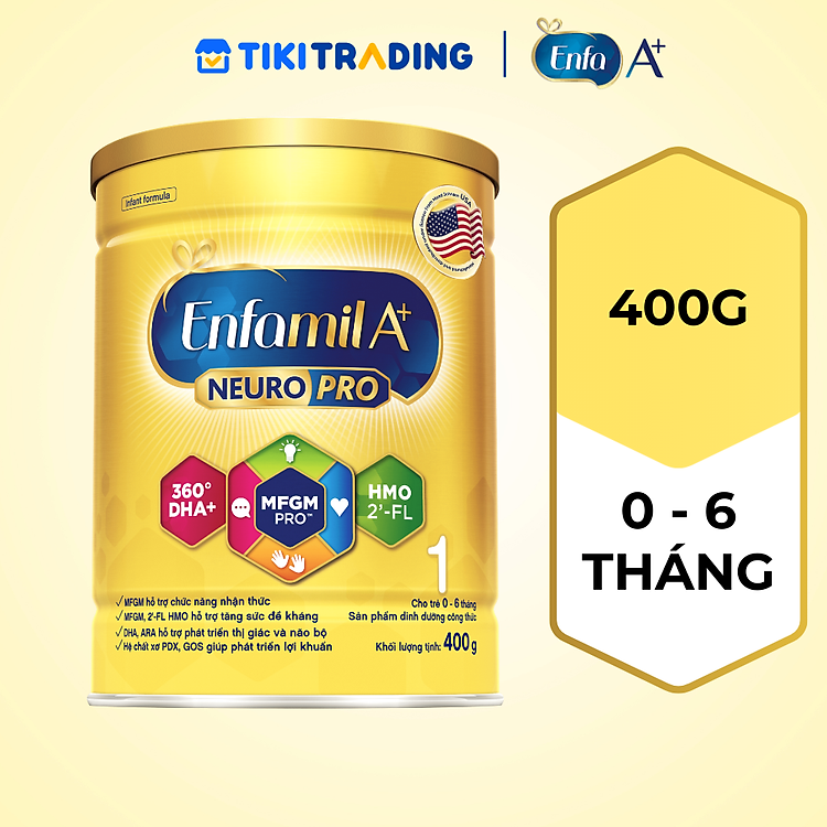 Sữa bột Enfamil A+ Neuropro 1 400g với DHA giúp phát triển não bộ cho trẻ từ 0-6 tháng tuổi