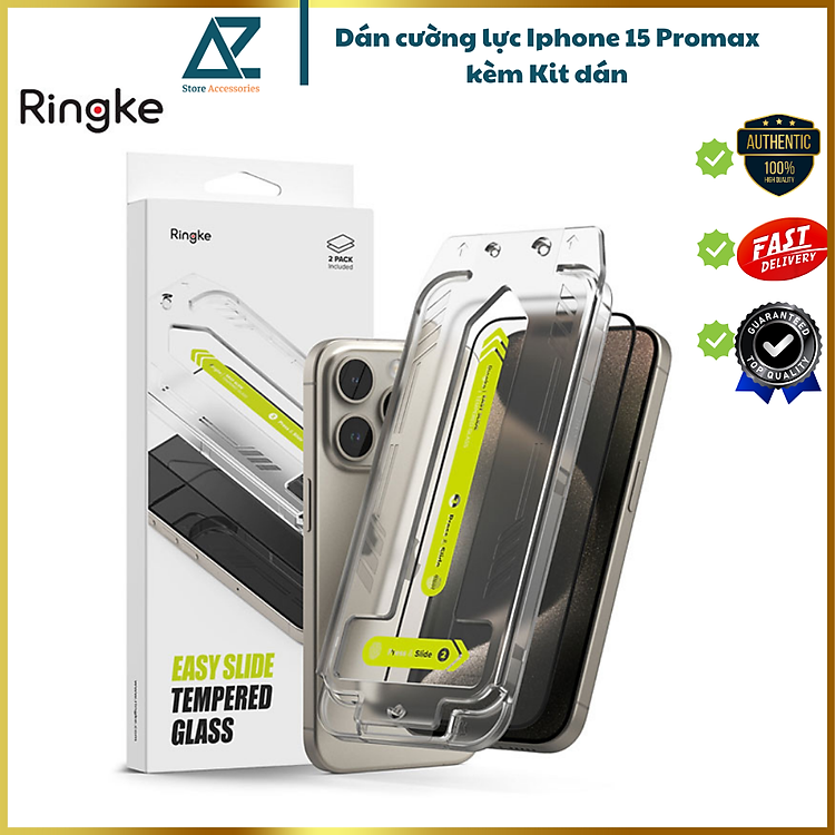 Bộ 2 Miếng Dán cường lực kèm khung dán RINGKE Easy Slide Tempered Glass cho iPhone 15 Pro Max_ Hàng chính hãng