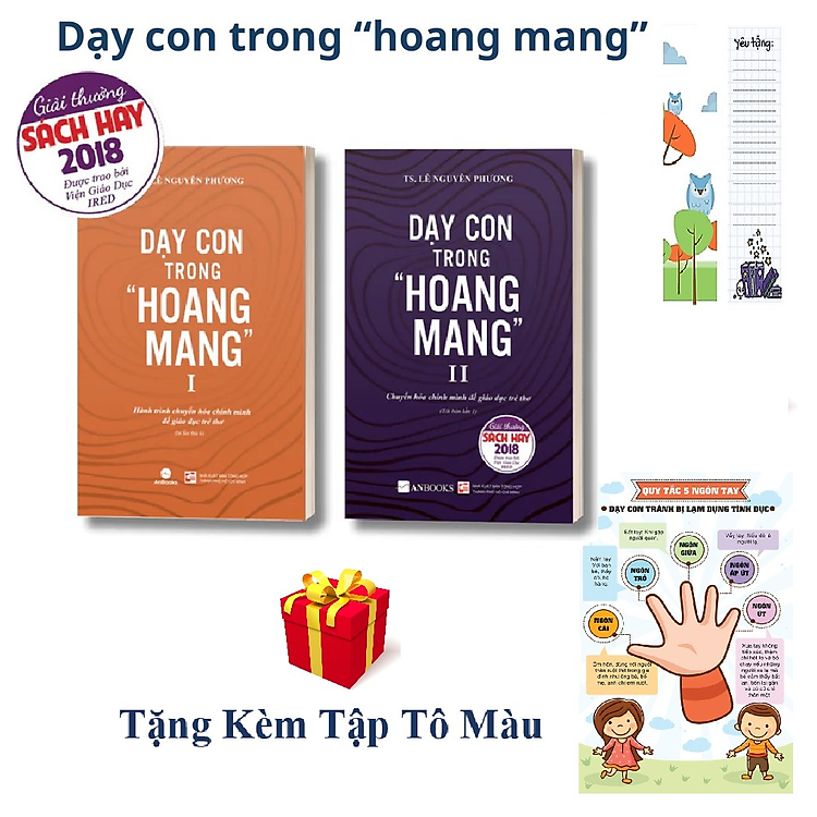 Combo Dạy Con Trong Hoang Mang -Tập 1 & 2 + Tặng Kèm Tập Tô Màu Bất Kỳ Cho Bé + Poster Quy tắc năm ngón tay An Toàn Cho Con Yêu + Bookmark Cú Mèo