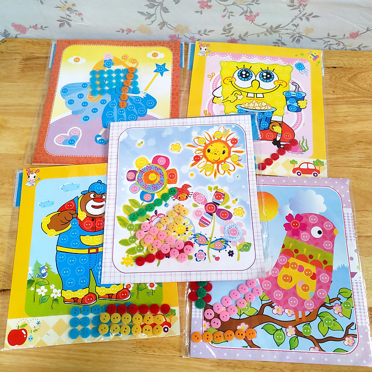 Tranh dán cúc áo cho bé , Combo 10 tranh