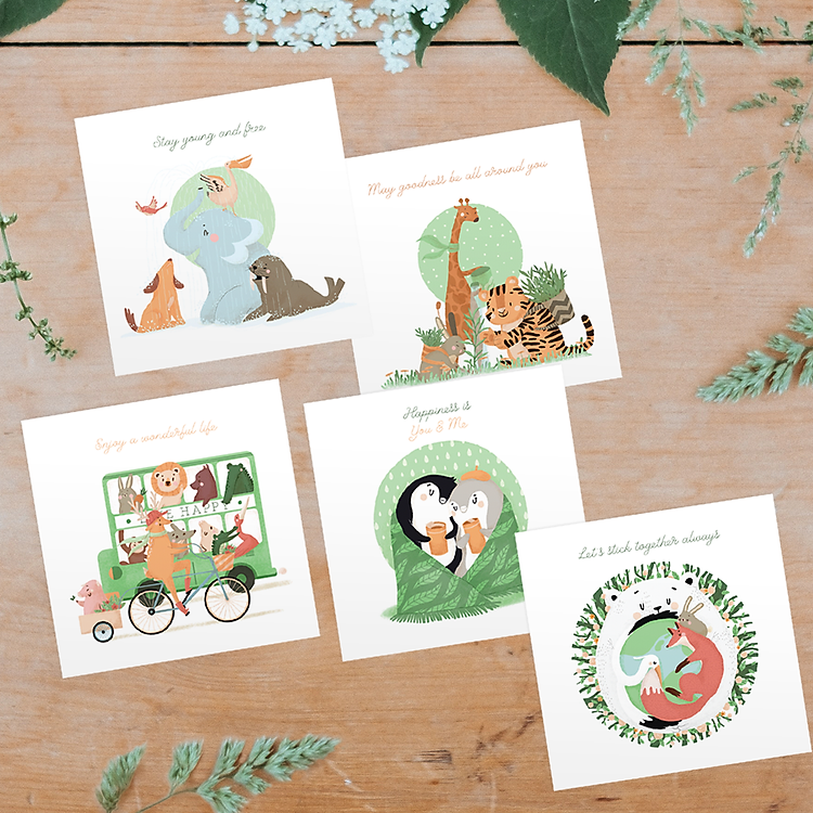 Bộ 5 Thiệp Vuông 12cm SDstationery