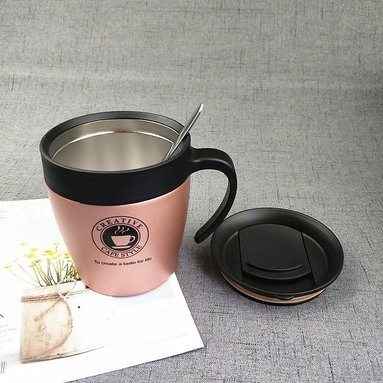 Cốc pha cafe inox 304 Creative 330ml tặng kèm 1 thìa inox