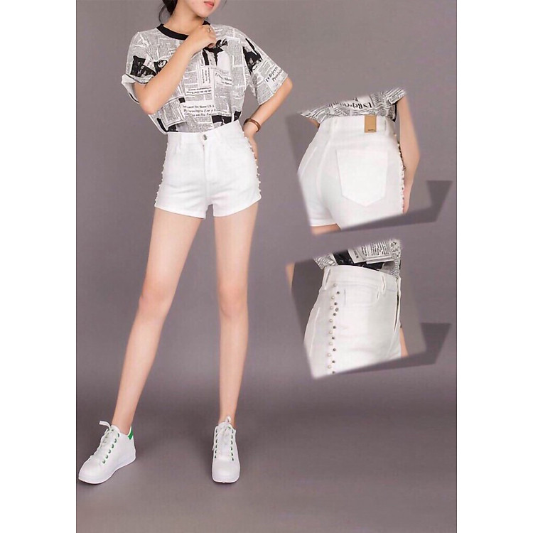 Quần short jean nữ mix ngọc