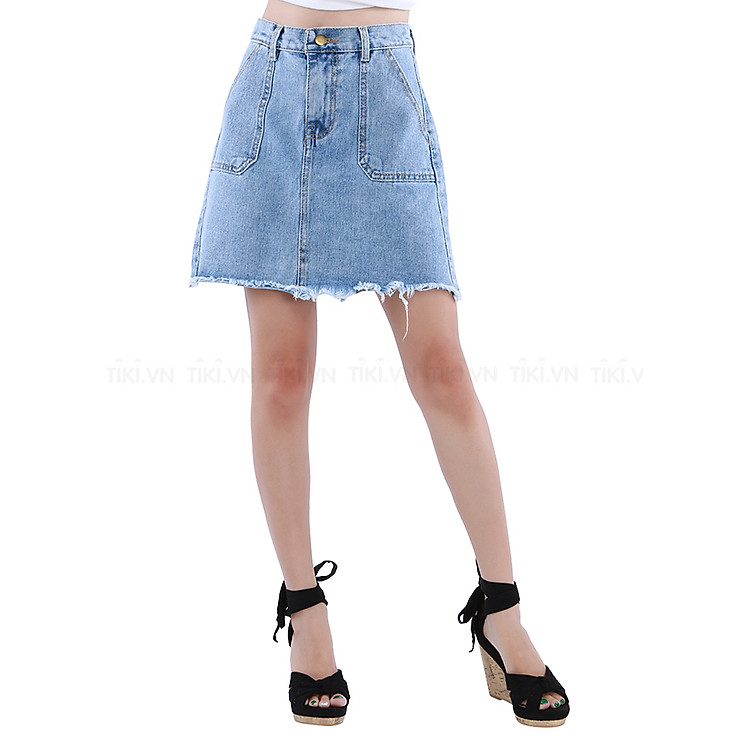 Chân Váy Jeans A Hai Túi VCV01 - Xanh Dương Nhạt