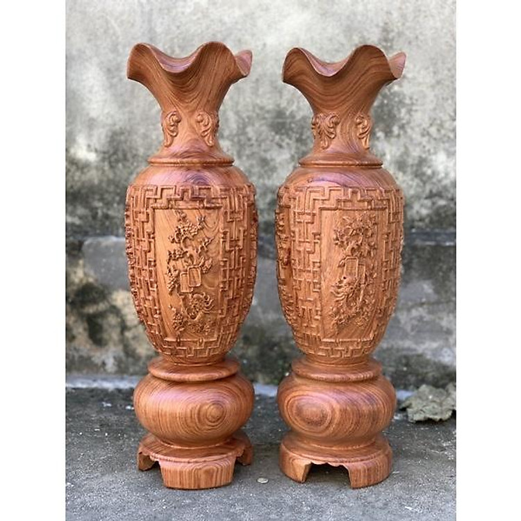 Cặp bình tứ quý gỗ Hương kt 50x15