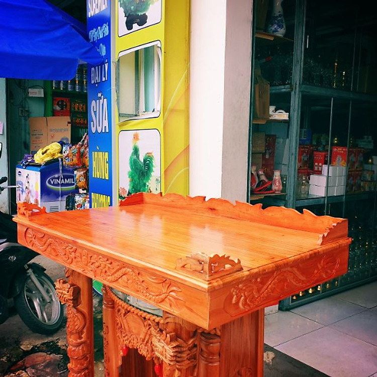 Bàn thờ treo tường gỗ xoan ngang 98 cm trạm rồng gồm 1bộ ke đế