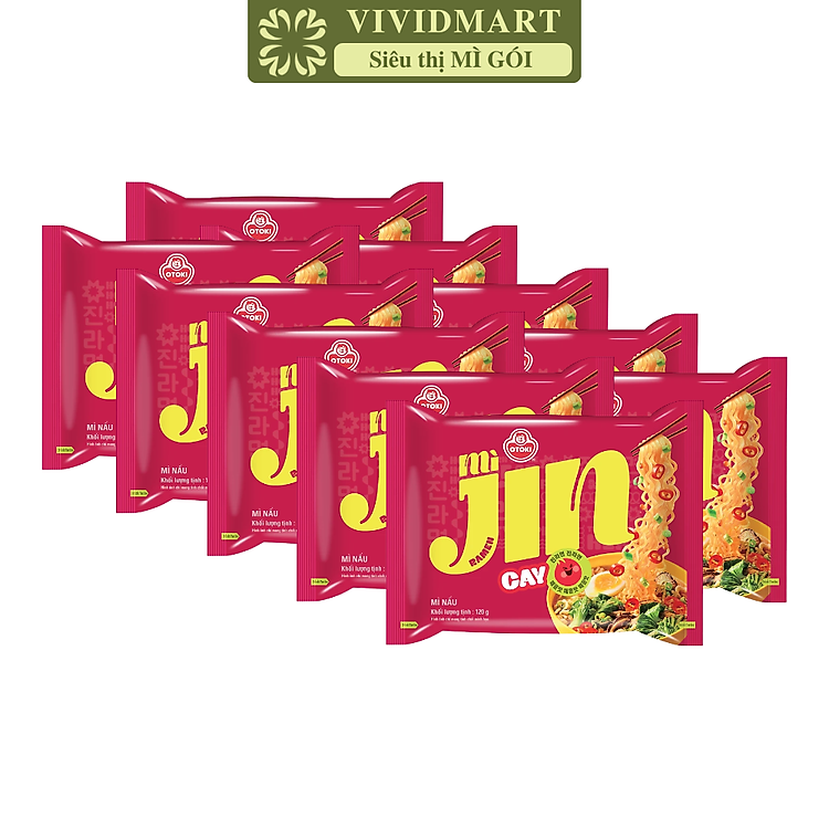 OTOKI - Mì nấu Jin hương vị Cay, Mì nấu Jin cay, Mì Jin nấu hương vị cay, Mì ăn liền Jin Ottogi (120g/gói)