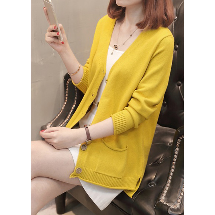 Áo cardigan len nữ 2 túi trước thời trang phong cách Hàn Quốc DV15