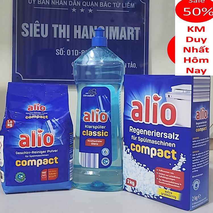 Combo Bột rửa bát Alio 1,8kg + Muối SOMAT 1.2KG+ Bóng Alio 1000ml CÁC SẢN PHẨM DÙNG CHO MÁY RỬA BÁT CHÉN