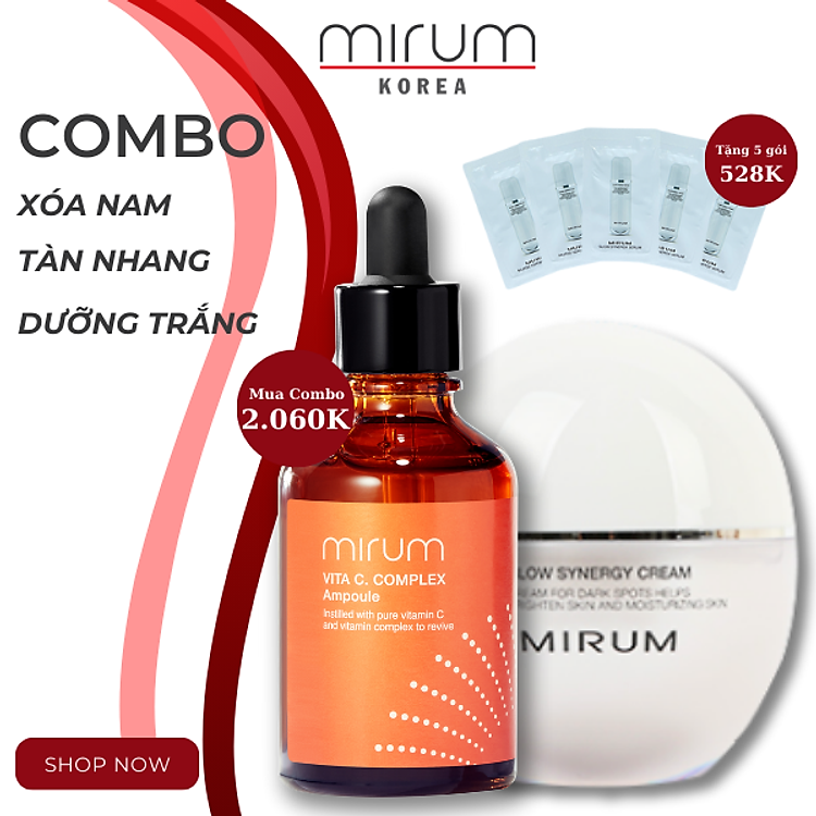 COMBO dưỡng trắng, xóa nám và tàn nhang Mirum 50ml/55ml