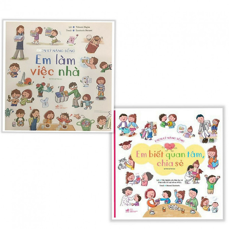 Combo Ehon Kỹ Năng Sống: Em Làm Việc Nhà + Em Biết Quan Tâm, Chia Sẻ (Tặng Bookmark Thiết Kế Aha)