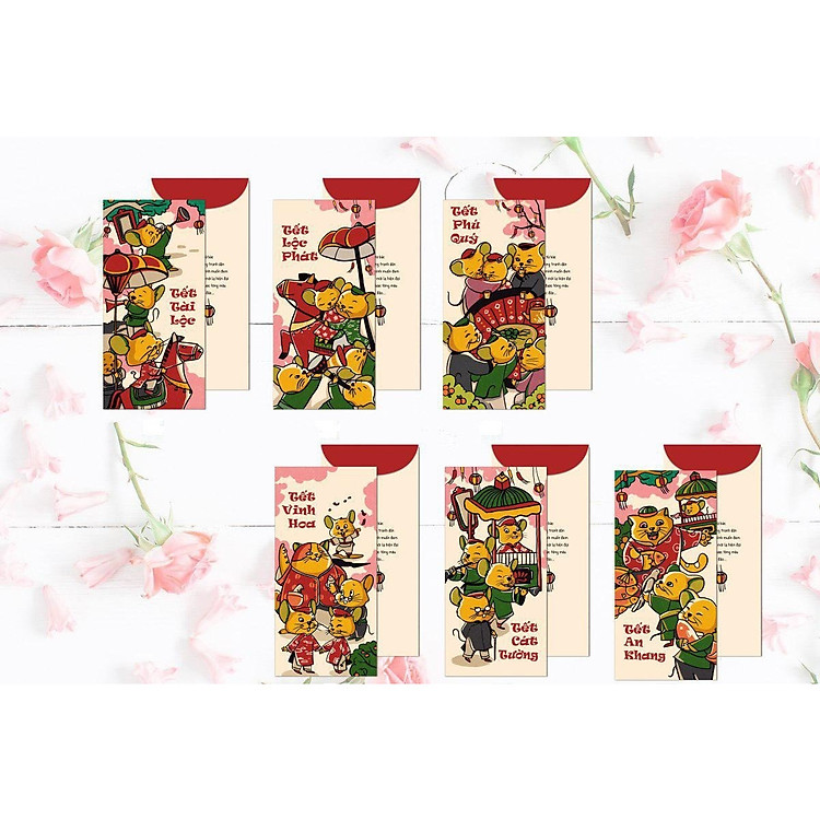 Bao Lì Xì 2020 - Bộ 6 mẫu hình tranh đông hồ (Bộ 6 Cái)