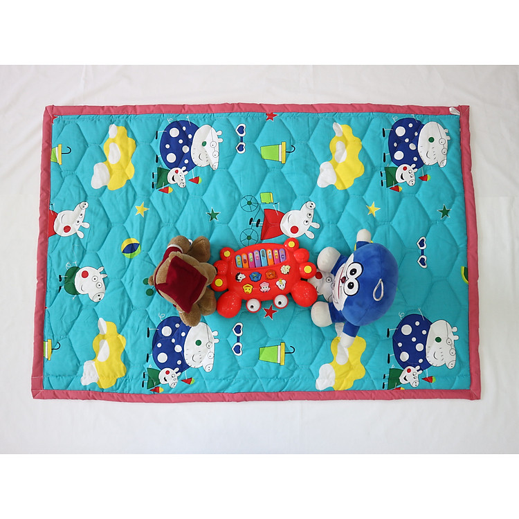 Nệm Chống Thấm HOÀNG THIÊN HÀ - Cho Bé BỎ BỈM, Cho Bé ĐI HỌC, TRẢI SÀN, TRẢI GIƯỜNG - 100% COTTON thoáng mát, GIẶT MÁY, nhanh khô - Mẫu Heo Hoạt Hình Màu Xanh