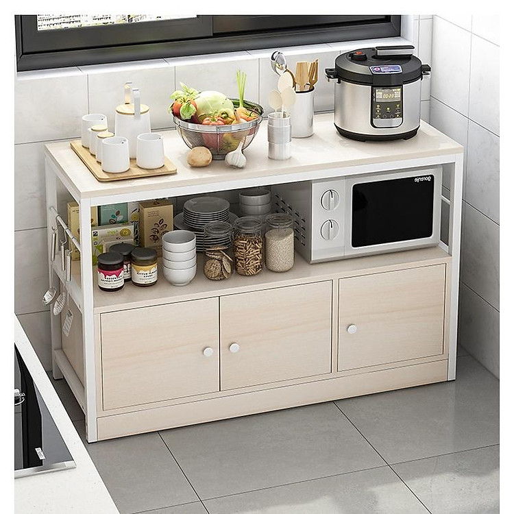 Kệ bếp chứa nồi niêu xoong chảo, bát đĩa đa năng có cánh tủ chống bụi bẩn tiện lợi