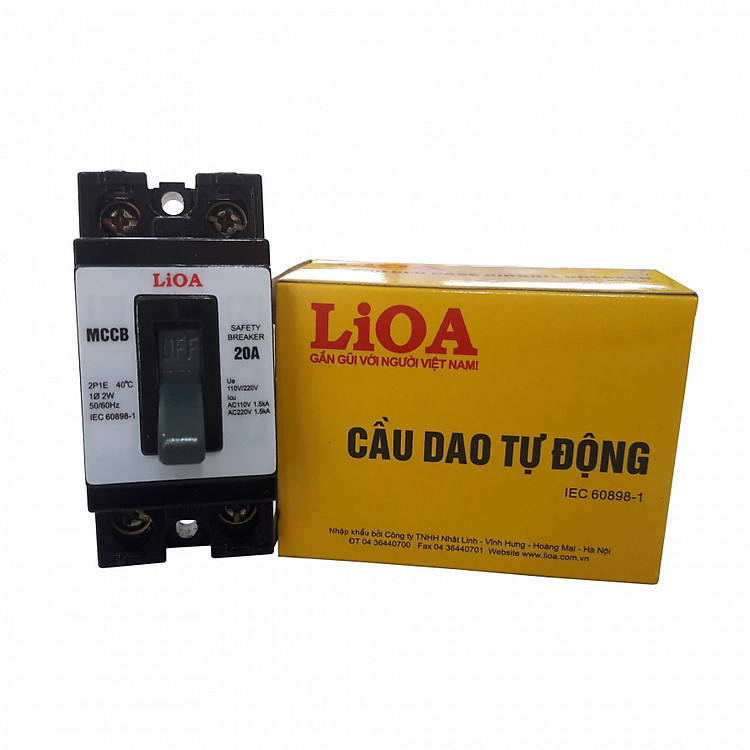 Bộ 2 cầu dao tự động (APTOMAT) 2 cực 1 tiếp điểm 20A - LIOA MCCB2P1E-20A