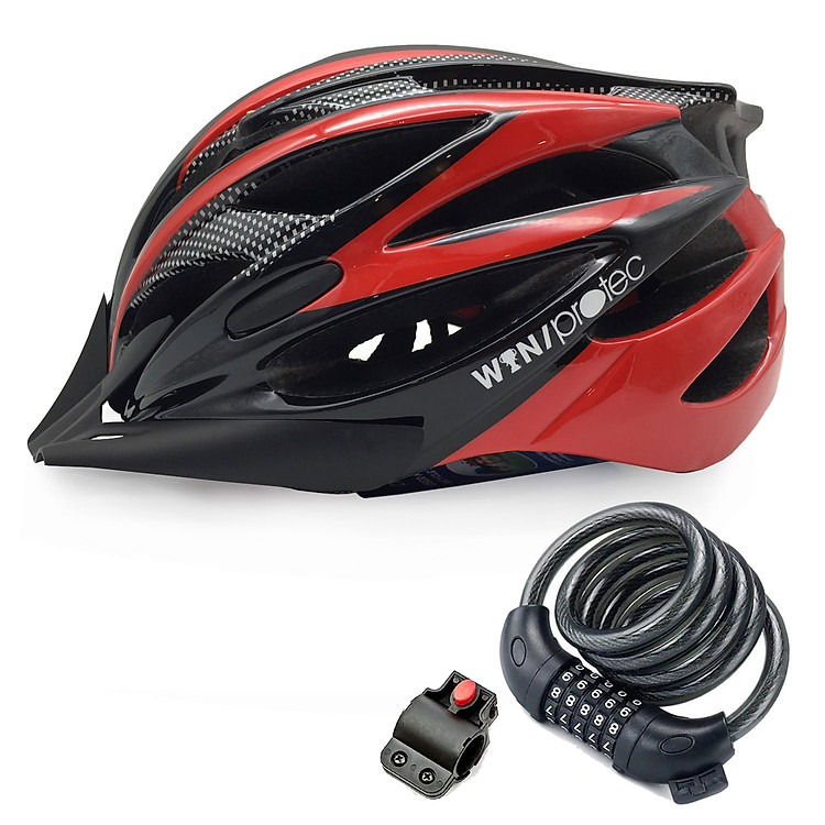 Combo Mũ Bảo Hiểm Xe Đạp Người Lớn Cao Cấp Tiêu Chuẩn Châu Âu, Thời Trang, An toàn, Năng Động Protec Win 002 + Khóa Dây Mật Mã, Chống Trộm An Toàn, 5 Mã Số Bảo Mật - Hàng Chính Hãng