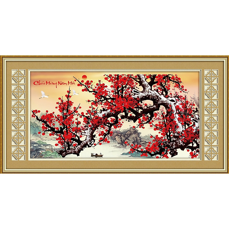 Tranh thêu chữ thập Chúc Mừng Năm Mới (67*37cm) chưa thêu