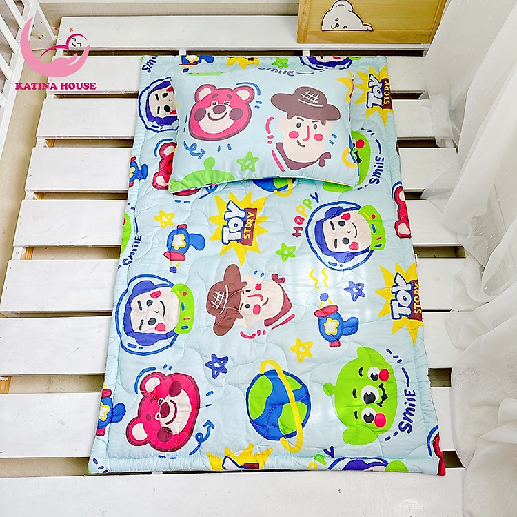 Combo gối nệm cho bé đi học mẫu giáo Katina House, vải tencel mềm mại thoáng mát