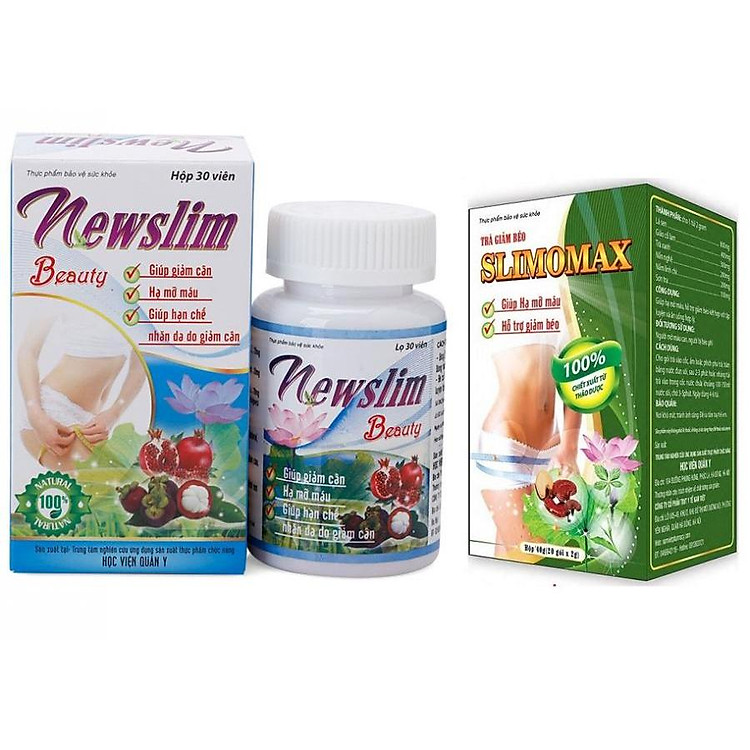 Bộ sản phẩm 1 viên uống hỗ trợ giảm cân tan mỡ Newslim Beauty Học viện quân y ( 30 viên/ hộp) + 1 hộp trà slimomax - HÀNG CHÍNH HÃNG