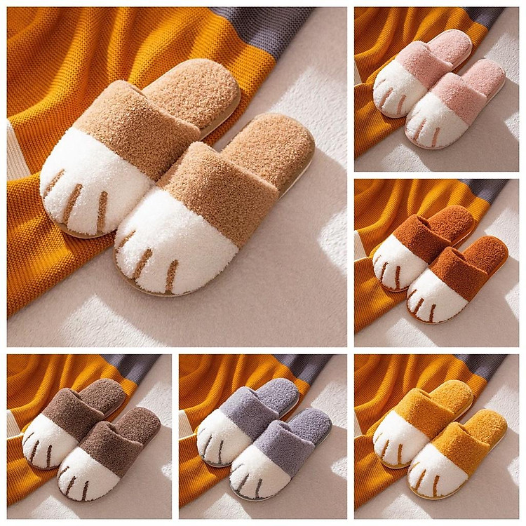 Dép bông cc êm chân hình chân mèo đi trong nhà, văn phòng