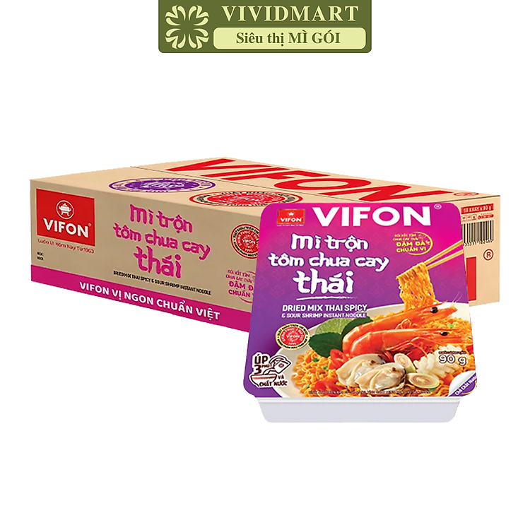 VIFON - Mì khay trộn Vifon hương vị Tôm chua cay Thái, Vifon Mì trộn Tôm chua cay Thái Vifon (90g/khay)