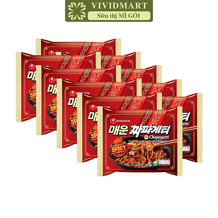 NONGSHIM - Mì trộn Chapagetti hương vị Tương đen cay Sachun, Mì tương đen Cay Nongshim, Mì Hàn Quốc (137g/gói)