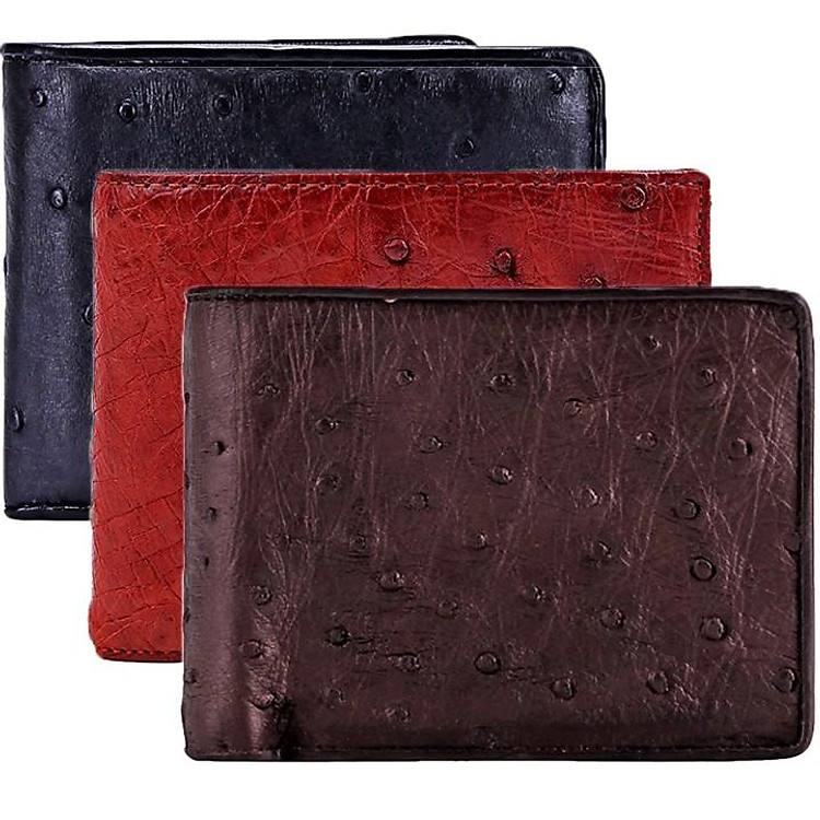 Ví nam Huy Hoàng da đà điểu da bụng màu đen, nâu đất, nâu đỏ, vàng bò HC2405-06-07-19