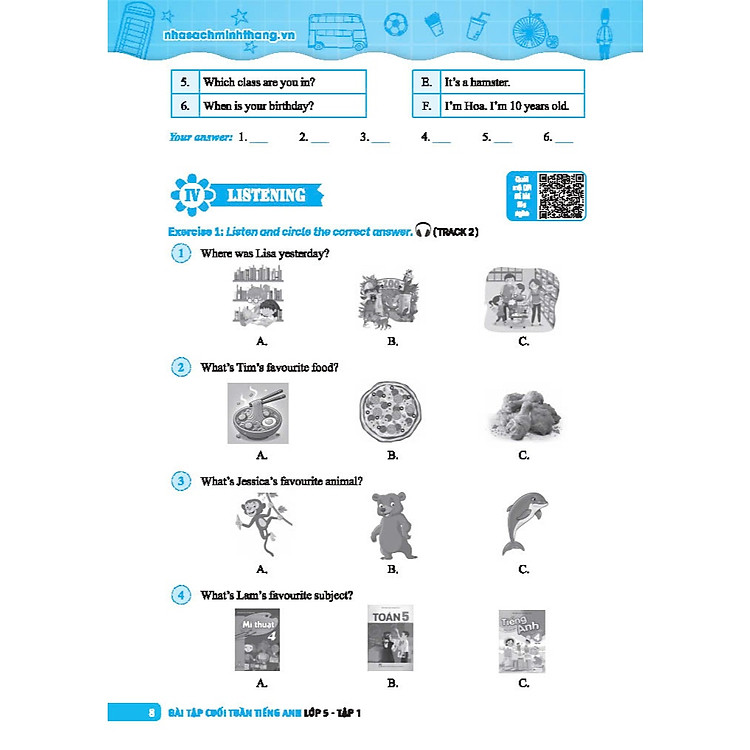 GLOBAL SUCCESS - Bài tập cuối tuần tiếng anh lớp 5 tập 1 (có đáp án) - Ảnh 7