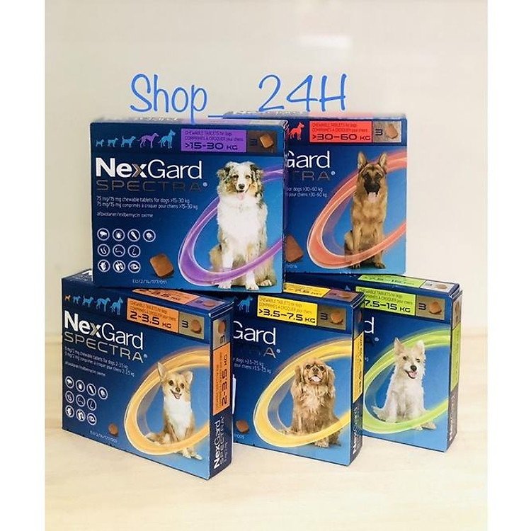 Hộp (3 viên) NEXGARD SPECTRA hết sạch ve rận bọ chét, ghẻ và các loại giun Chó