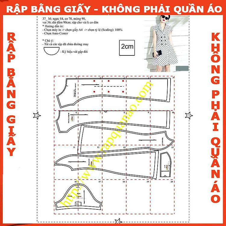 Rập đầm cổ bẻ 7 mảnh - Rập giấy mã 37 (BẢN VẼ) - Ảnh 2