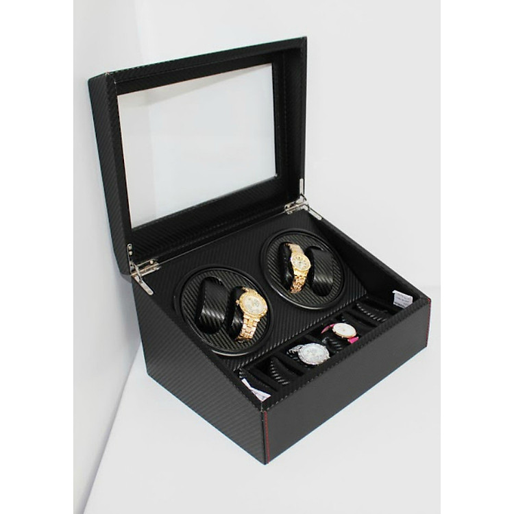 Hộp Đựng Đồng Hồ Cơ 4 Xoay 6 Trưng Bày Da Cacbon