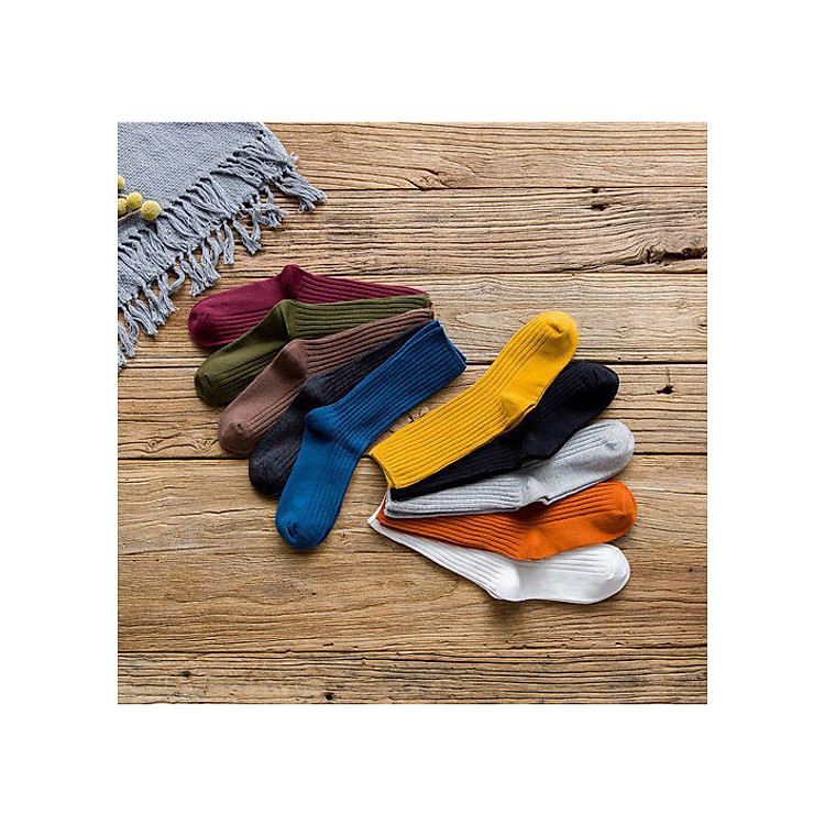 Set 4 cặp Tất vớ chân nữ cao cổ len gân vintage Hàn Quốc TN18