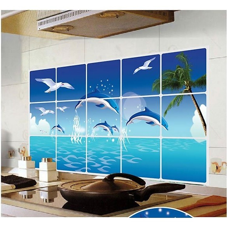 Combo 02 Decal dán tường Dán Bếp - Cá Heo