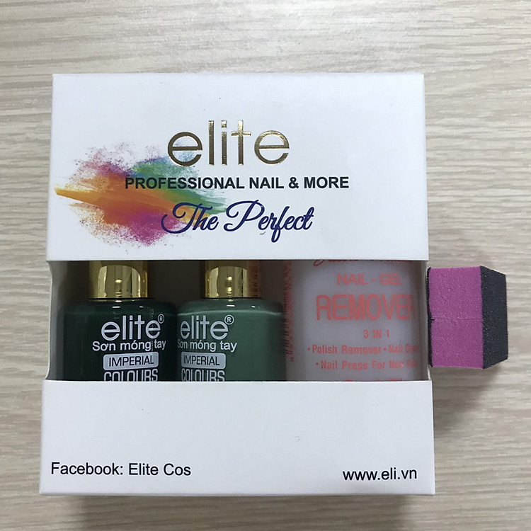 Bộ sơn Móng Tay ELITE MS 50 (gồm hai màu Xanh rêu 154 - Xanh lá 115) - Nước Rửa - Dũa