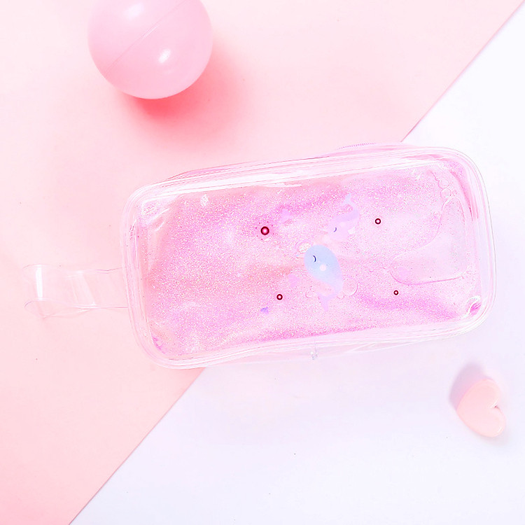 Hộp bút trong suốt cho bé hoạ tiết hạt cát lấp lánh chuyển động – H006