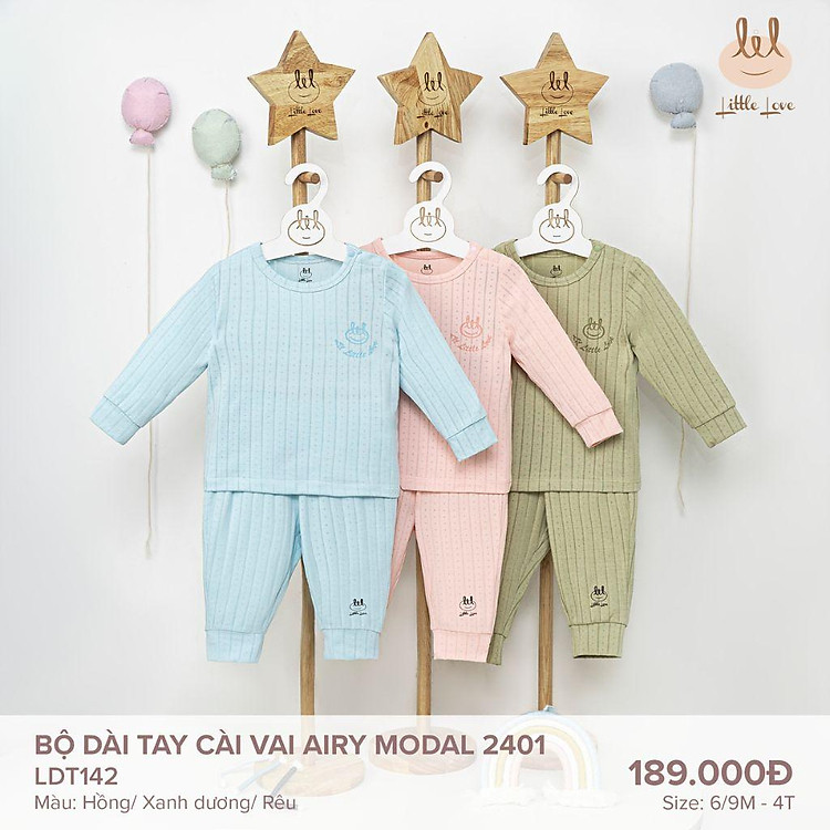 Bộ quần áo dài tay tay cài vai dành cho bé LiL Little Love từ 6m đến 4y LDT142