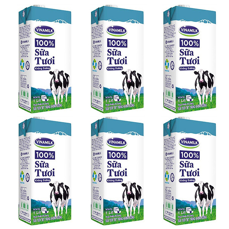 COMBO 6 HỘP SỮA TƯƠI TIỆT TRÙNG VINAMILK 100% KHÔNG ĐƯỜNG - HỘP GIẤY 1L