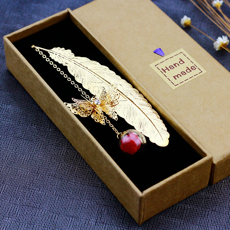 Bookmark lông vũ handmade kim loại cao cấp