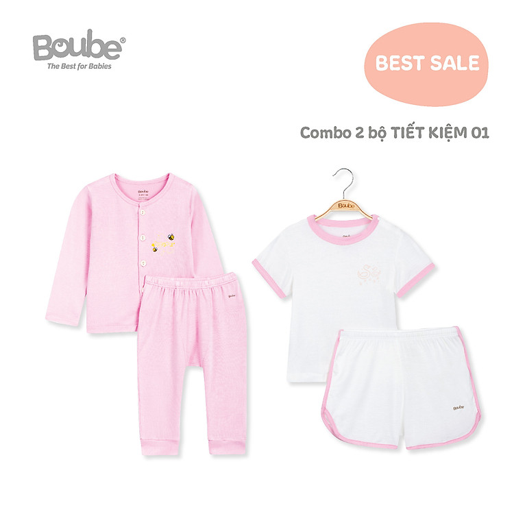 Combo tiết kiệm TK01, 2 bộ quần áo dài tay và cộc tay cho trẻ sơ sinh và trẻ nhỏ Boube, Vải petit mềm mịn, thoáng mát