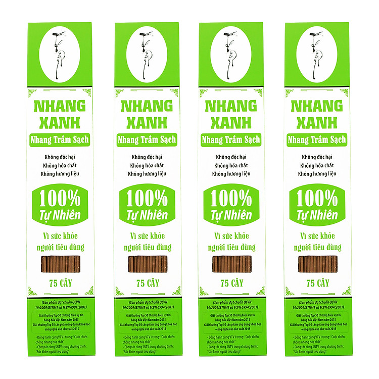 ComBo 4 hộp Nhang Xanh 30cm - 70g (Chân Tăm Đỏ) Hương Trầm Sạch 100% Vì Sức Khỏe