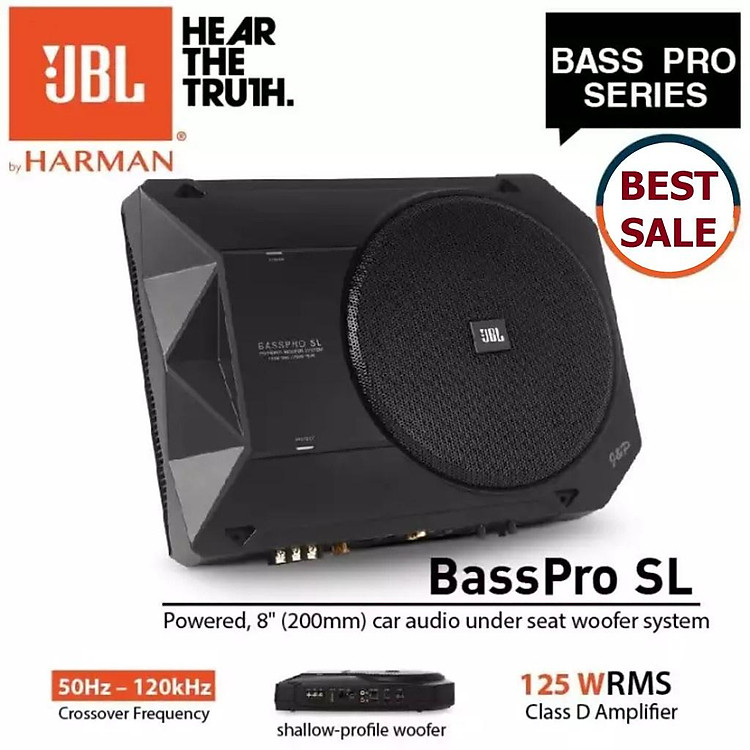 Loa Sub Gầm Ghế JBL BassPro SL 8" - Loa Siêu Trầm Sub Điện Liền Ampli Công Suất 250W Cho Ô Tô