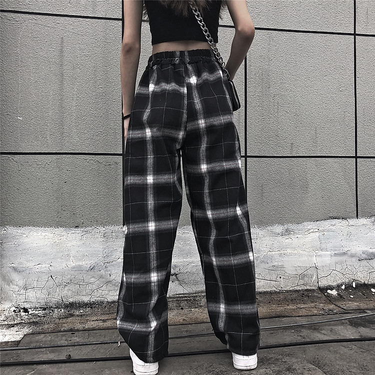 Quần Suông Kẻ Caro Ống Rộng Kéo Dài Chân Cực Hot