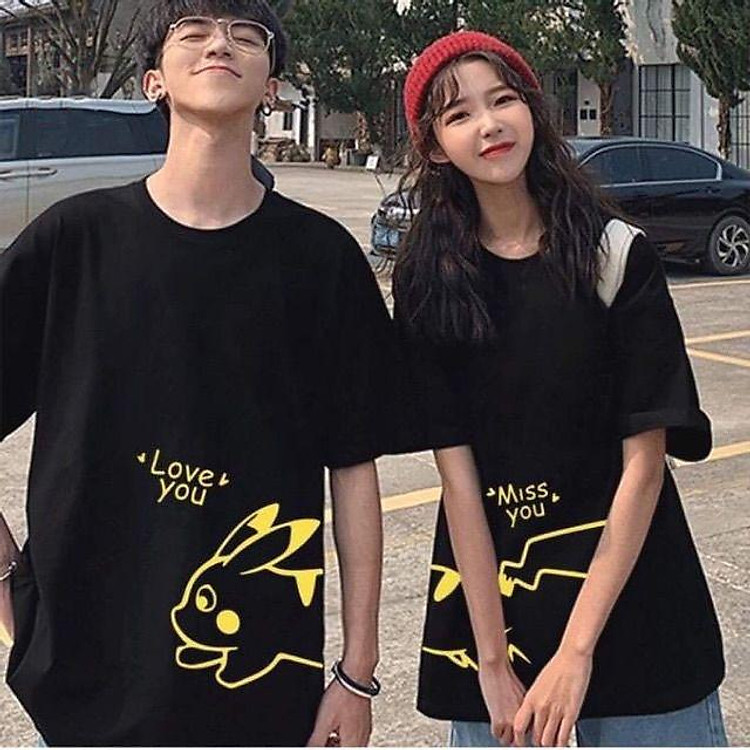 Áo đôi thun Miss You,áo đôi nam nữ, chất liệu cotton mềm, kiểu cổ còn rộng, họa tiết hoạt hình, màu sắc đơn giản, form free size, hàng chất lượng