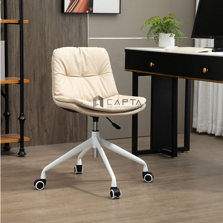 Ghế làm việc nhỏ gọn chân xoay CE1014-P Nội thất Capta Ghế học bài nệm bọc da PU lưng tựa thấp có chân hợp kim nhôm sơn tĩnh điện màu đen hoặc trắng tại HCM