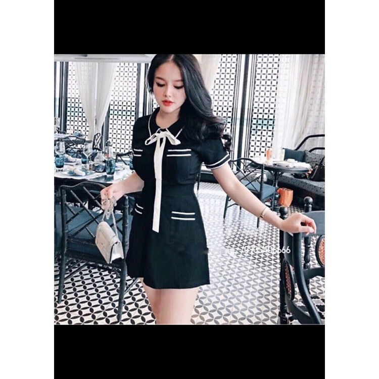 Đầm cát hàn có túi nơ cổ